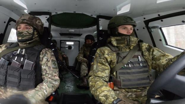 Ukrainian border soldiers on patrol in a Canadian-made Senator earlier this week.