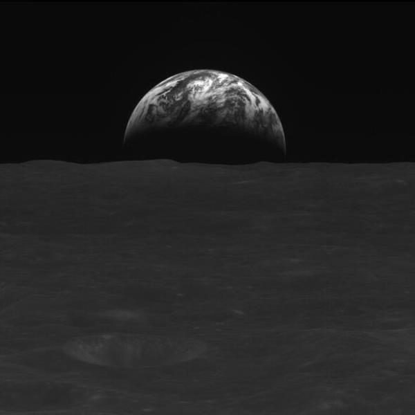 The Earth over the lunar horizon